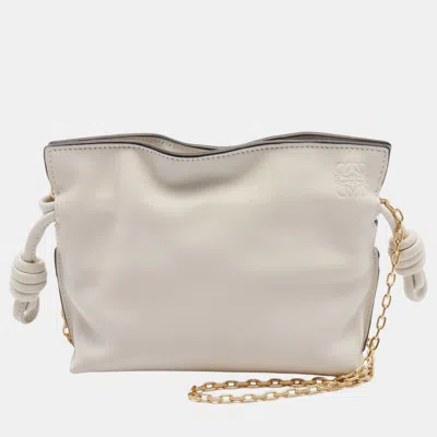 Pre-owned Loewe Flamenco Nano Chain Shoulder Bag Leather White