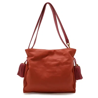 Pre-owned Loewe Flamenco Pink Red Color Wine Nappa Leather Leather Shoulder Bag ()