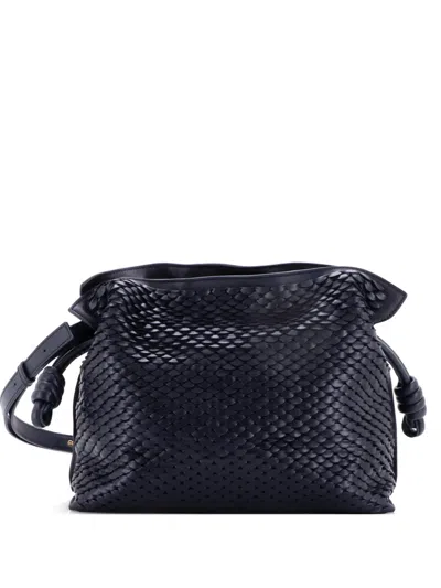 Pre-owned Loewe Flamenco Scales Knot Leather Medium Clutch Bag In Blue