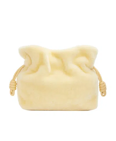 Loewe Flamenco Shearling Clutch Bag In Nude