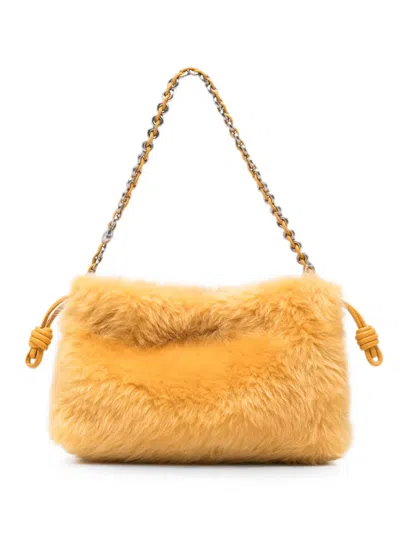 Loewe Flamenco Shearling Shoulder Bag In Yellow