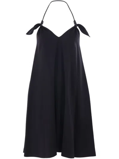 Loewe Halter Neck Sleeveless Flared Dress With Bow In Black