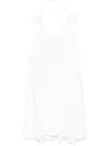 Loewe Flamenco Knotted Leather-trimmed Voile Halterneck Mini Dress In White