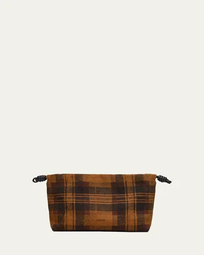 Loewe Flamenco Shoulder Bag In Plaid Calfskin Suede In Brown