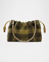 Loewe Flamenco Shoulder Bag In Plaid Calfskin Suede In Green