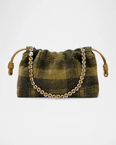 Loewe Flamenco Shoulder Bag In Plaid Calfskin Suede In Green