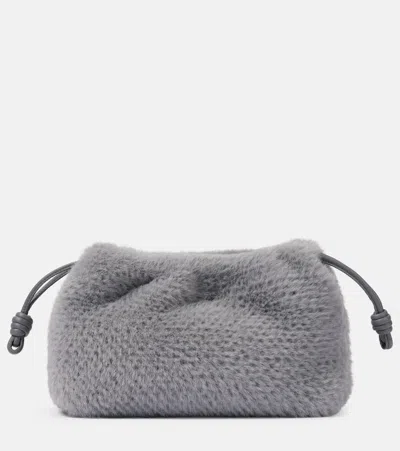 Loewe Flamenco Small Faux Fur Clutch In Gray