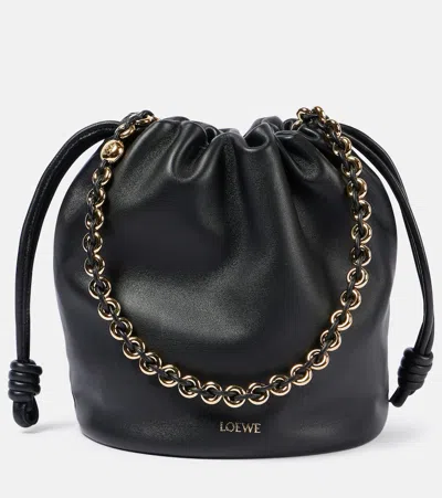 Loewe Flamenco S号皮革水桶包 In Black