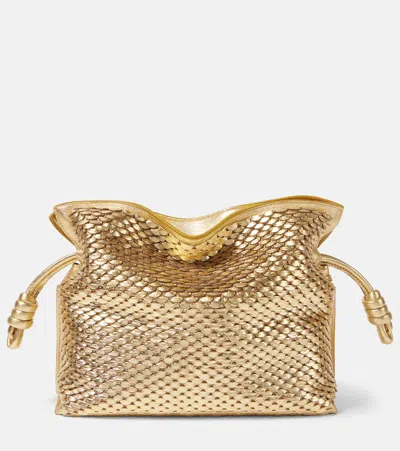 Loewe Flamenco Small Metallic Leather Clutch In Gold