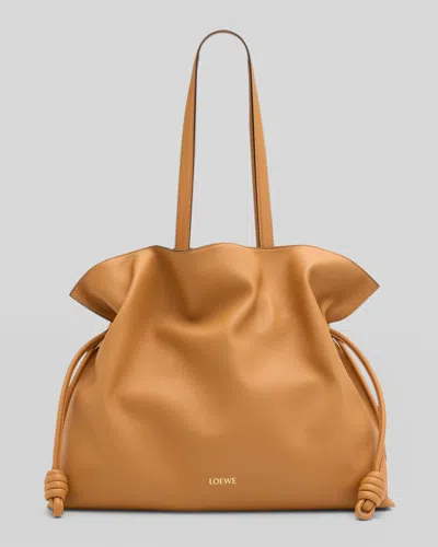 Loewe Flamenco Xl Tote Bag In Napa Leather With Golden Foil Anagram In Sand
