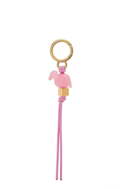 Loewe Flamingo Dice Leather Charm In Cotoncandy