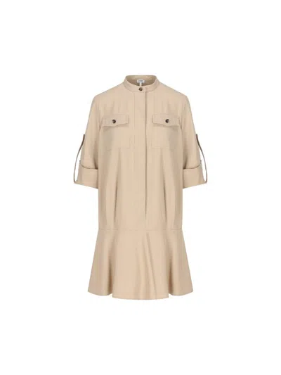Loewe Mini Dress Cotton Adjustable Sleeves In Beige