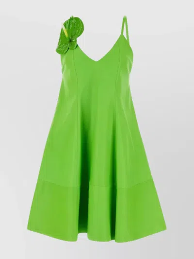 Loewe Anthurium Applique Leather Sleeveless Dress In Fluo Green
