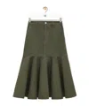 Loewe Womens Khaki Green Garment-dyed Ruffle-hem Denim Midi Skirt In Green