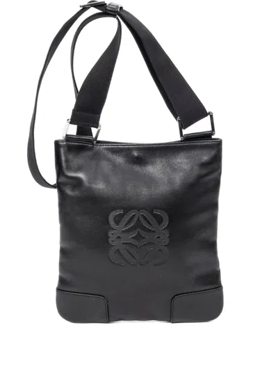 Pre-owned Loewe Flat Anagram Leather Crossbody Bag In Black