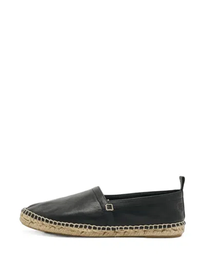 Pre-owned Loewe Flat Leather Espadrilles In Black
