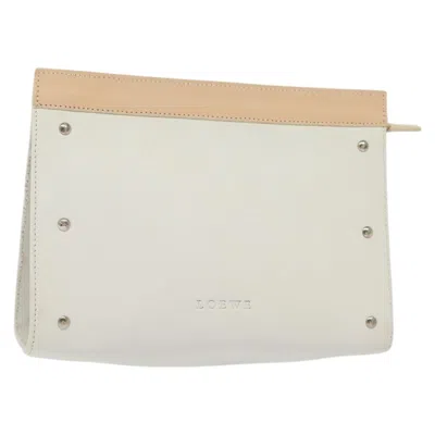 Pre-owned Loewe Flat Zip Pouch Leather White Leather Clutche & Pouche Bag ()