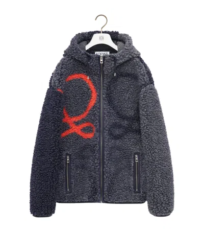 Loewe Fleece Anagram Hooded Jacket In Blue