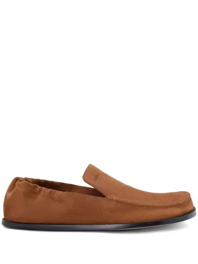 Loewe Men Flex Suede Leather Loafers In Brown
