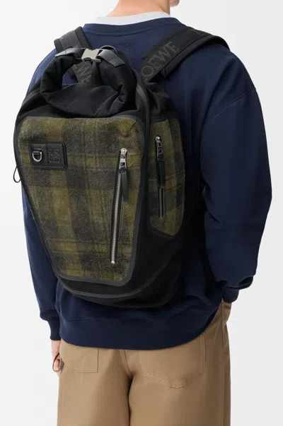 Loewe Flex Roll-top Backpack In Canvas And Brushed Suede For Man In Multi
