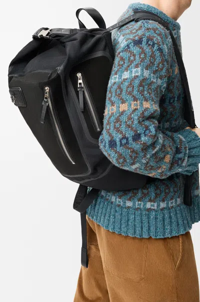Loewe Flex Roll-top Backpack In Canvas And Suede For Man In Black