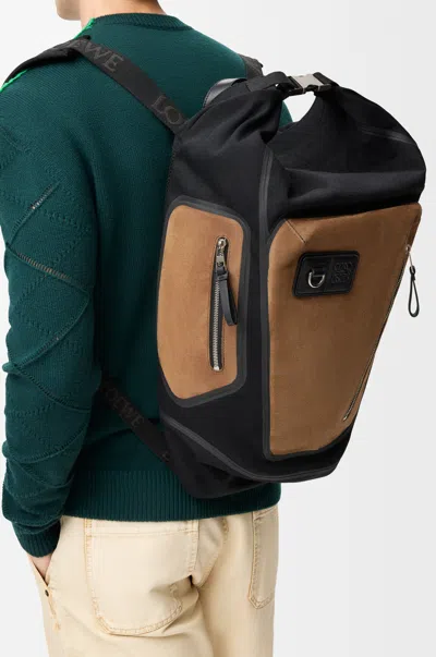 Loewe Flex Roll-top Backpack In Canvas And Suede For Man In Multi