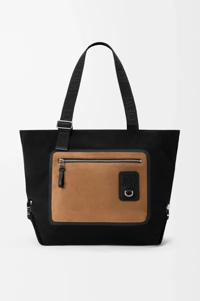Loewe Flex Zipped Tote In Canvas And Suede For Man In Black