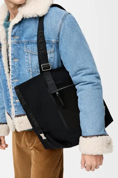 Loewe Flex Zipped Tote In Canvas And Suede For Man In Black