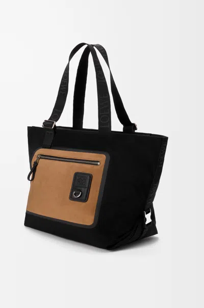 Loewe Flex Zipped Tote In Canvas And Suede For Man In Black
