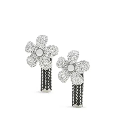 Loewe Flor Earrings In Sterling Silver And Crystals For Woman In Metallic