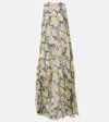 Loewe Floral Print Hoop Skirt Maxi Chiffon Silk Dress In Multicoloured
