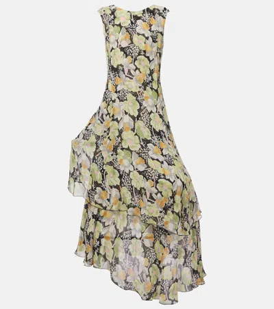 Loewe Floral Asymmetric Silk Maxi Dress In Multicoloured