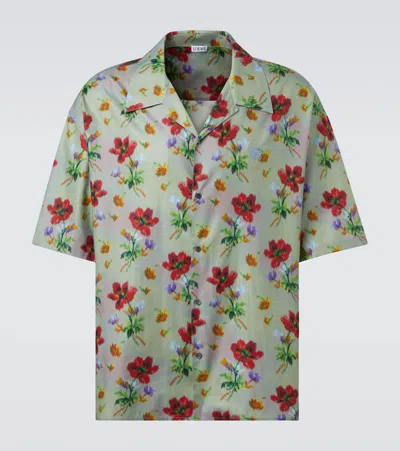 Loewe Floral Cotton And Silk Twill Bowling Shirt In Green