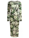 Loewe Midi Floral Patterned Dress With Long Sleeves In Green