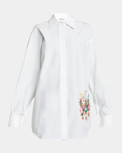 Loewe Floral Embroidered Button-down Shirt In White