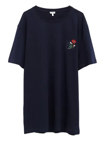 Loewe Floral-embroidered T-shirt In Blue