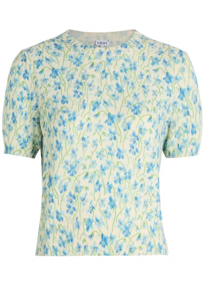 LOEWE LOEWE FLORAL-INTARSIA TEXTURED COTTON-BLEND TOP