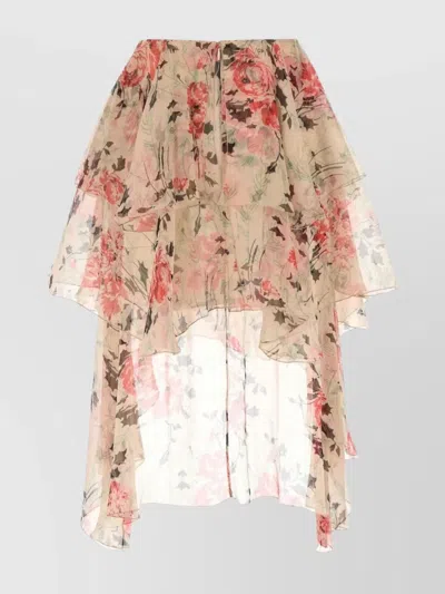 LOEWE FLORAL LAYERED SILK SKIRT WITH ELASTIC WAISTBAND