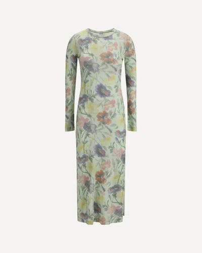 Loewe Ribbed Floral-print Silk-blend Midi Dress In Green