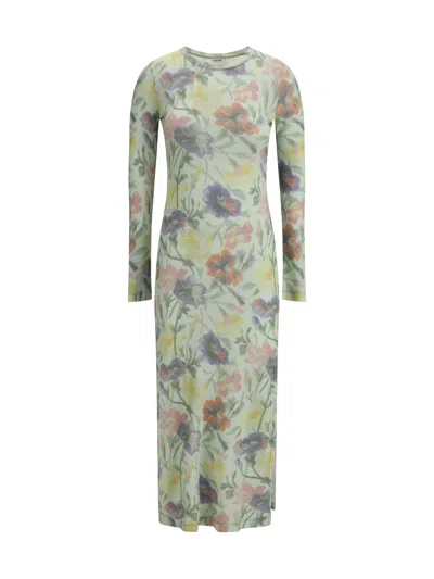 Loewe Ribbed Floral-print Silk-blend Midi Dress In Green