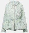 Loewe Floral Ruched Peplum Hooded Jacket In Blue