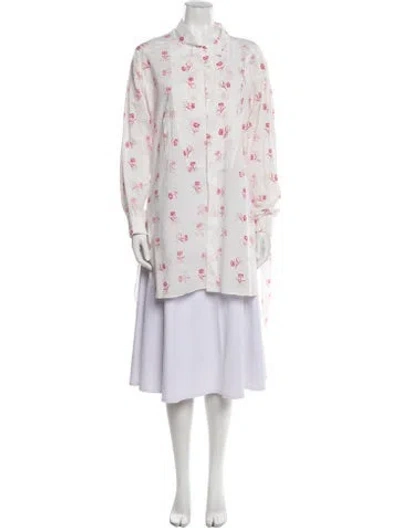 Pre-owned Loewe Floral Print Asymmetric Long Sleeve Floral Print Tunic In White