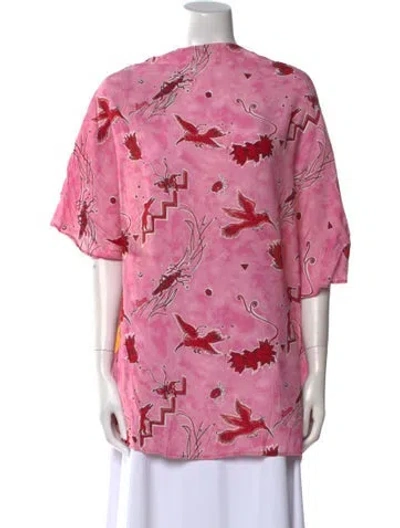 Pre-owned Loewe Floral Print Bateau Neckline Tunic In Pink