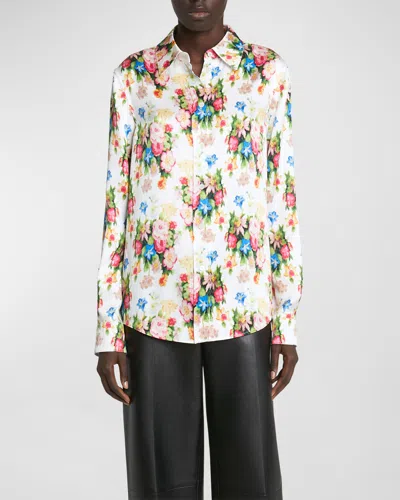 Loewe Flower Print Shirt In Multicolor Soft Pink