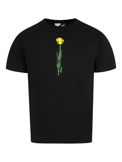 Loewe Floral-print Cotton T-shirt In Black