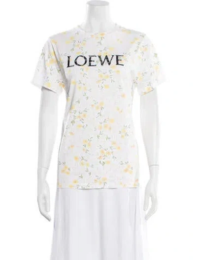 Pre-owned Loewe Floral Print Crew Neck T-shirt In White