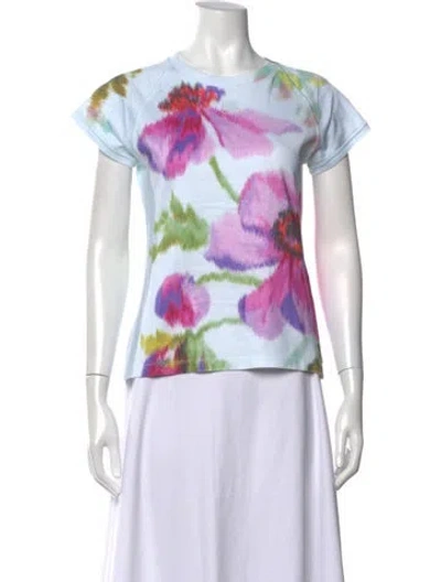 Pre-owned Loewe Floral Print Crew Neck T-shirt In White