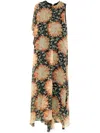 Loewe One-sleeve Asymmetric Floral-print Silk-crepon Dress In 橘色
