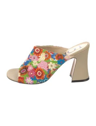 Pre-owned Loewe Floral Print Embroidered Accent Slides In Multi