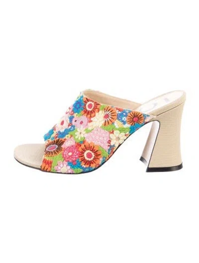 Pre-owned Loewe Floral Print Embroidered Accent Slides In Neutral